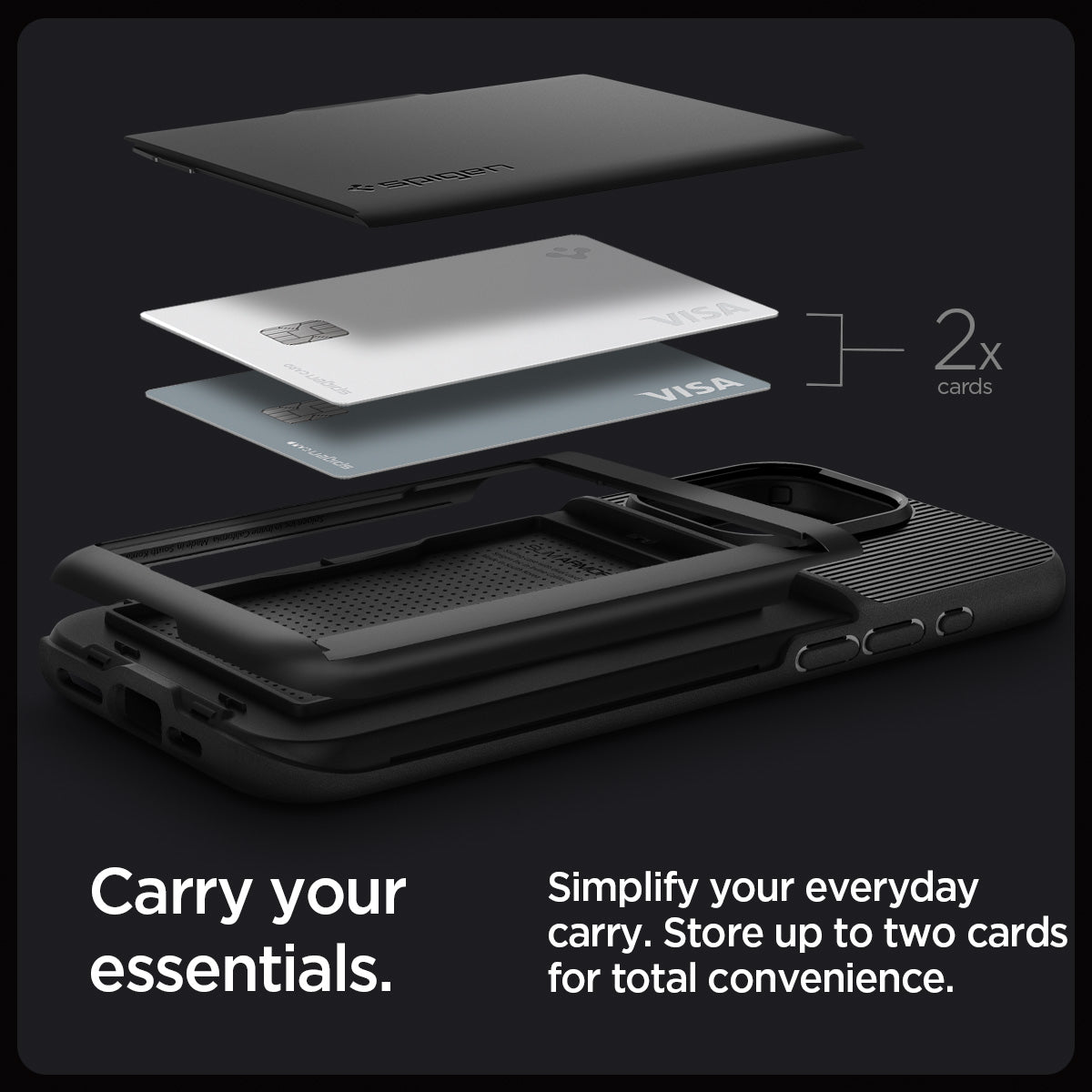 ACS06589 - iPhone 15 Pro Max Case Slim Armor CS in black carry your essentials. simplify your everyday carry. store up to two cards for total convenience.