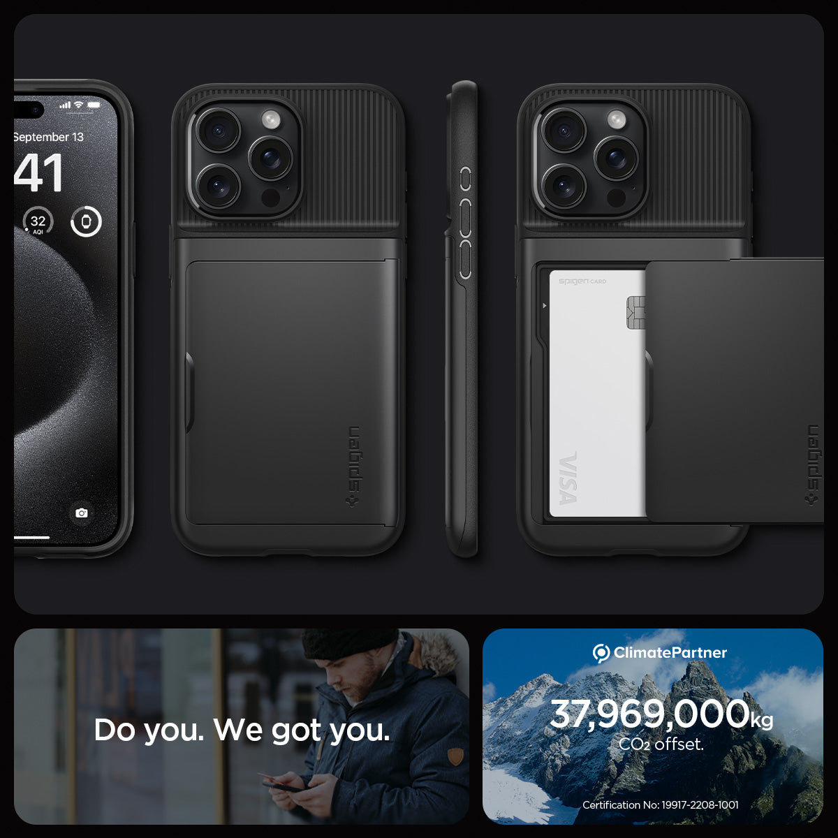 ACS06589 - iPhone 15 Pro Max Case Slim Armor CS in black do you. we got you. showing detail.