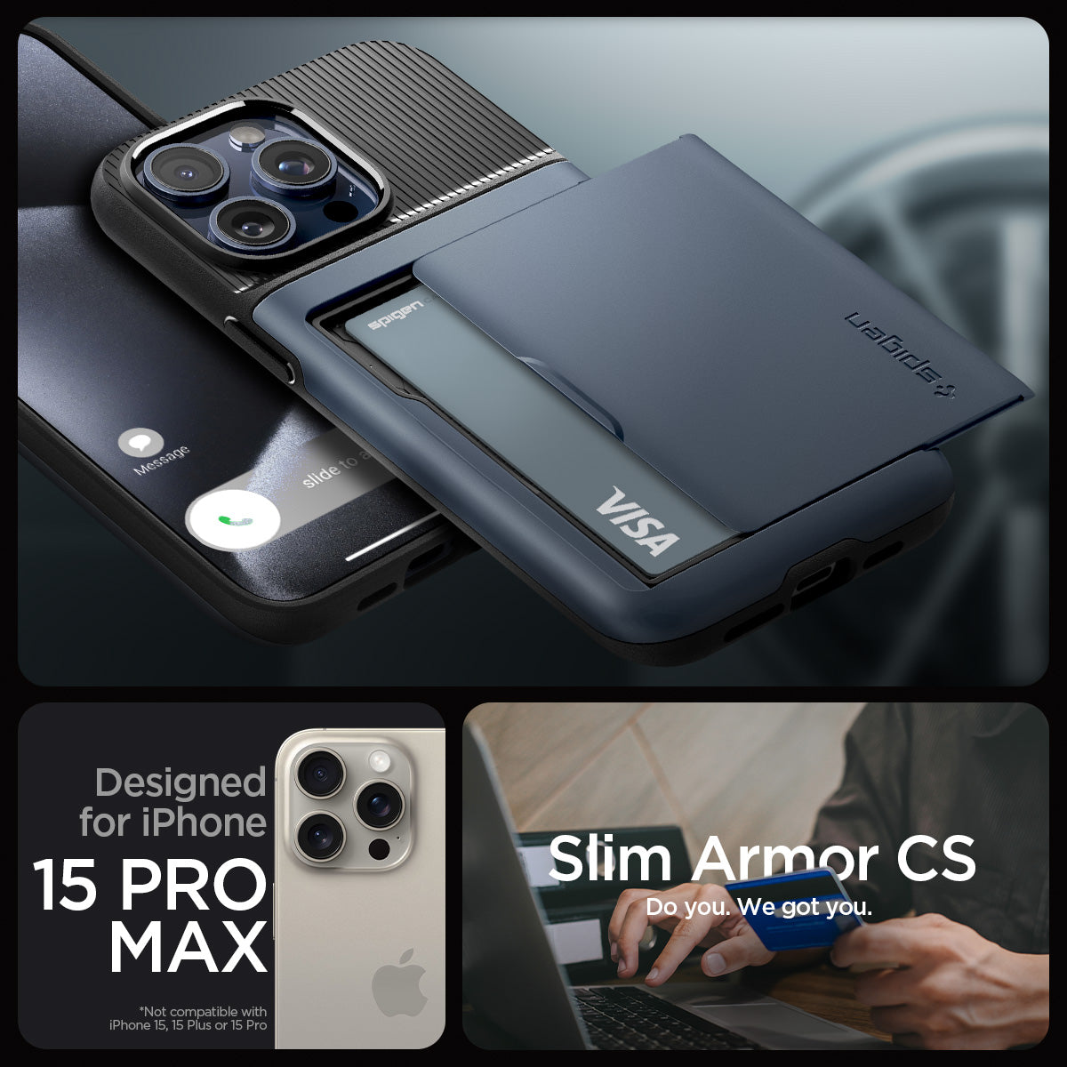 ACS06591 - iPhone 15 Pro Max Case Slim Armor CS in metal slate designed for iPhone 15 pro max. slim armor cs. do you. we got you