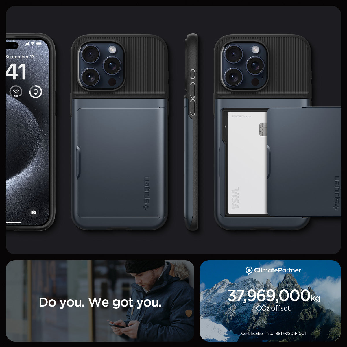 ACS06591 - iPhone 15 Pro Max Case Slim Armor CS in metal slate do you. we got you. showing detail.