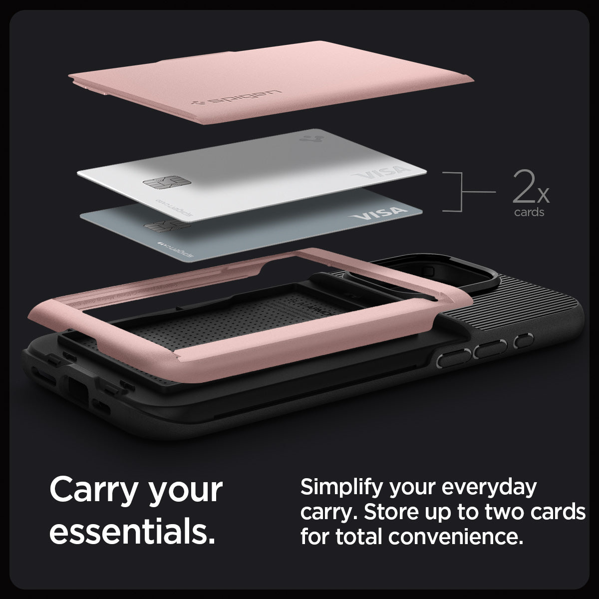 ACS06590 - iPhone 15 Pro Max Case Slim Armor CS in rose gold carry your essentials. simplify your everyday carry. store up to two cards for total convenience.
