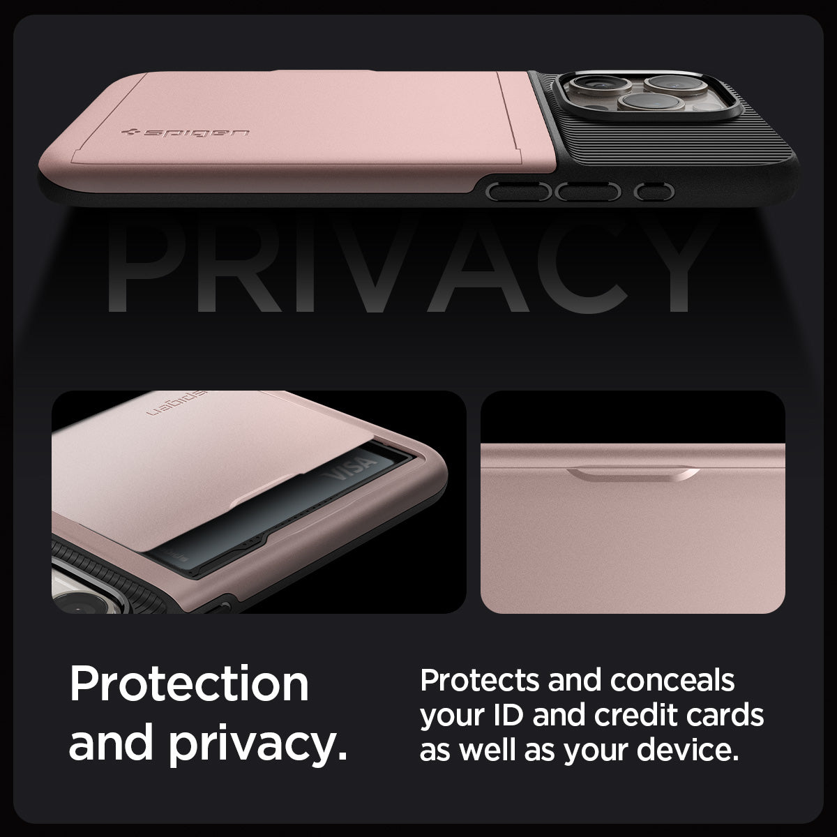 ACS06590 - iPhone 15 Pro Max Case Slim Armor CS in rose gold protection and privacy. Protects and conceals out ID and credit cards as well as your device.
