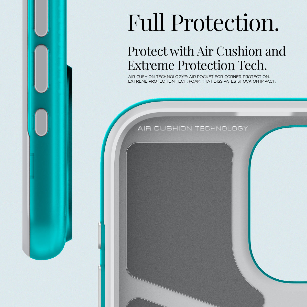 ACS06743 - iPhone 15 Pro Case Classic C1 (MagFit) in bondi blue full protection. protect with air cushion and extreme protection tech. aircushion technology, air pocket for corner protection. extreme protection tech, foam that dissipates shock on impact.