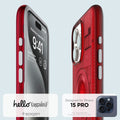 ACS06744 - iPhone 15 Pro Case Classic C1 (MagFit) in ruby showing hello again. spigen designed for iPhone 15 pro.