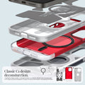 ACS06744 - iPhone 15 Pro Case Classic C1 (MagFit) in ruby classic C1 design deconsturction. 1. magnetic rind cover. 2. magnet ring. 3. extreme protection technology 4. PC case color coverage 5. PC built in color pattern. 6. TPU device pattern