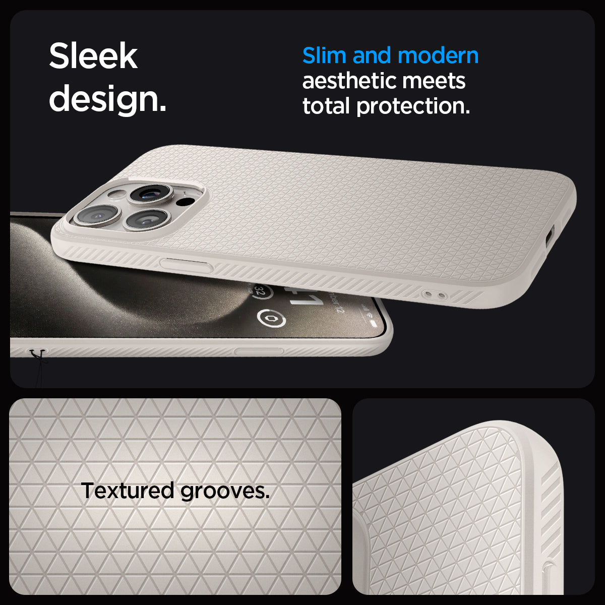 ACS07217 - iPhone 15 Pro Case Liquid Air in Natural Titanium sleek design. Slim and modern aesthetic meets total protection with textured grooves