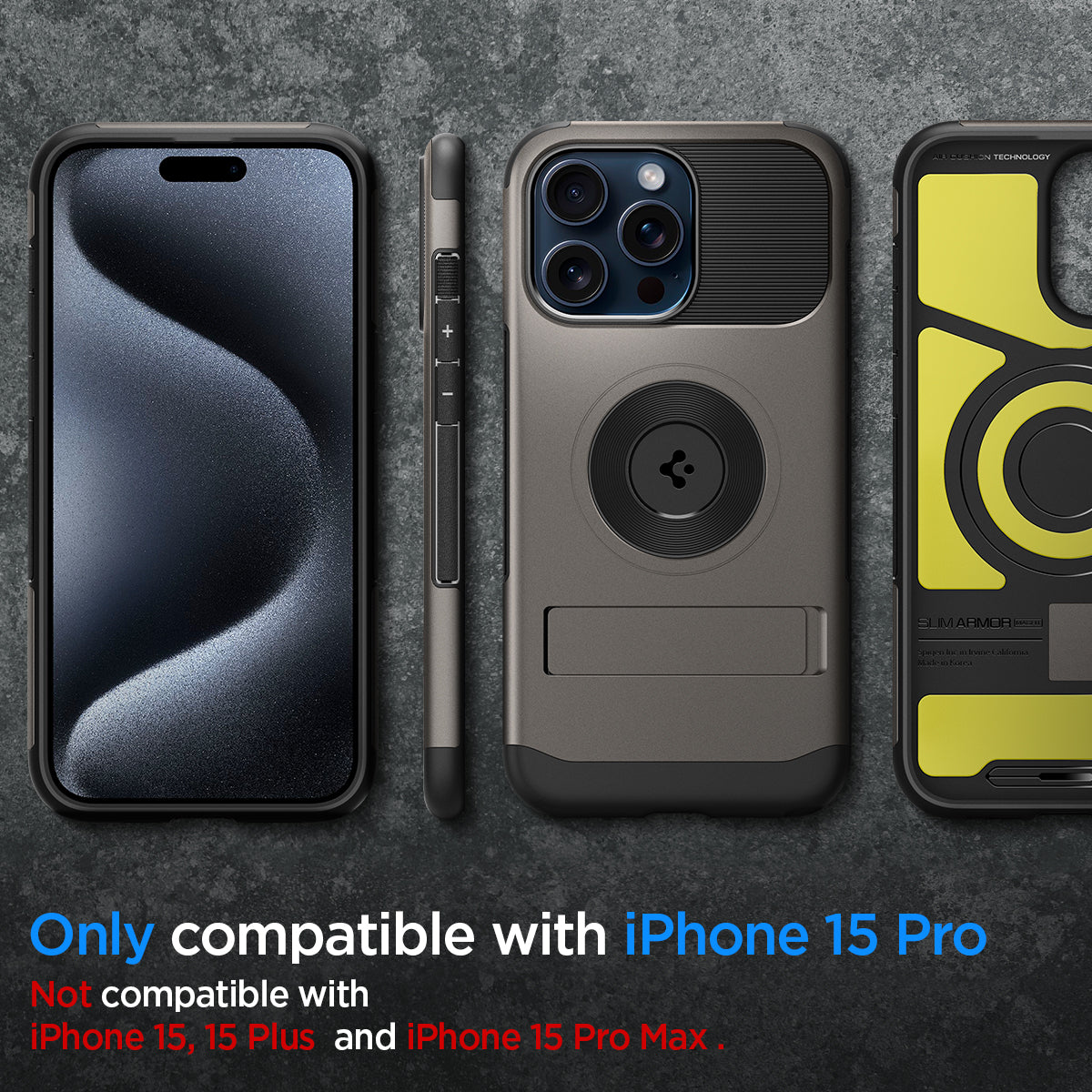 ACS06476 - iPhone 15 Pro Case Slim Armor (MagFit) in gunmetal only compatible with iPhone 15 pro. Not compatible with iPhone 15, 15 plus and iPhone 15 pro max.