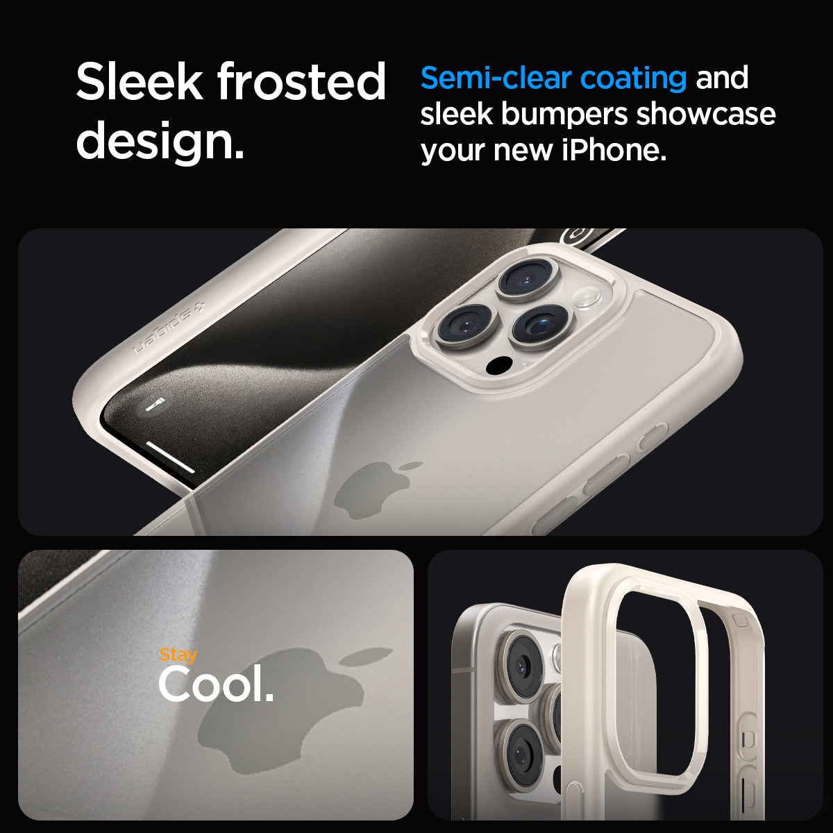 ACS07214 - iPhone 15 Pro Ultra Hybrid Case in Natural Titanium showing the sleek frosted design. Semi-clear coating and sleek bumpers showcase your new iPhone