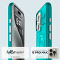 ACS06608 - iPhone 15 Pro Max Case Classic C1 (MagFit) in bondi blue showing hello again. spigen designed for iPhone 15 pro max.