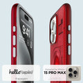 ACS06609 - iPhone 15 Pro Max Case Classic C1 (MagFit) in ruby showing hello again. spigen designed for iPhone 15 pro max.