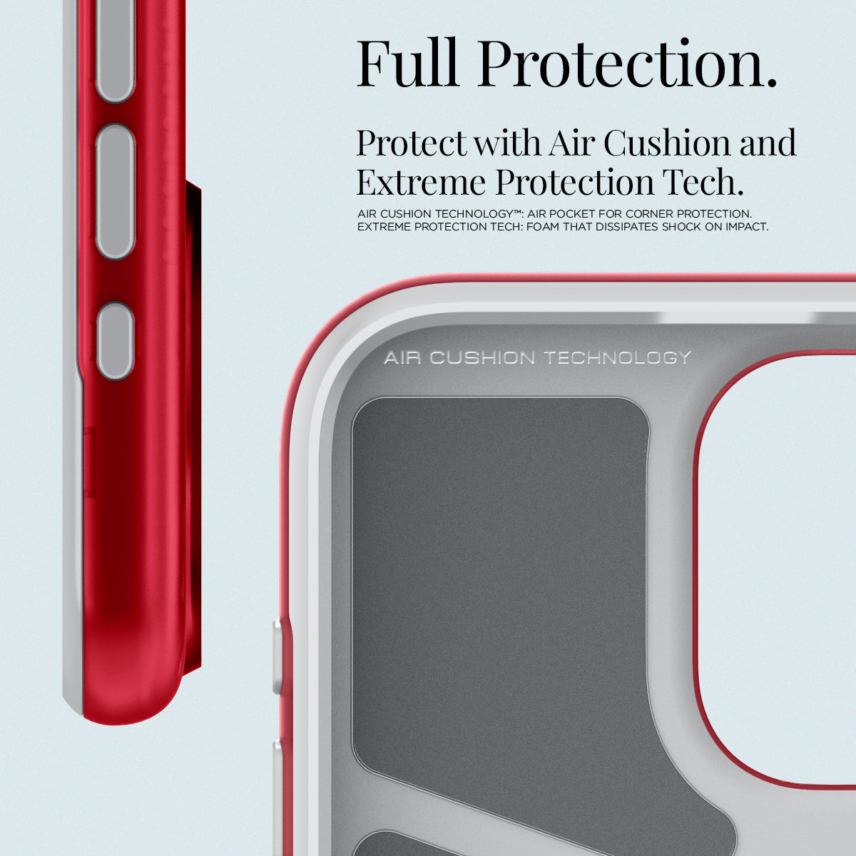 ACS06609 - iPhone 15 Pro Max Case Classic C1 (MagFit) in ruby full protection. protect with air cushion and extreme protection tech. aircushion technology, air pocket for corner protection. extreme protection tech, foam that dissipates shock on impact.