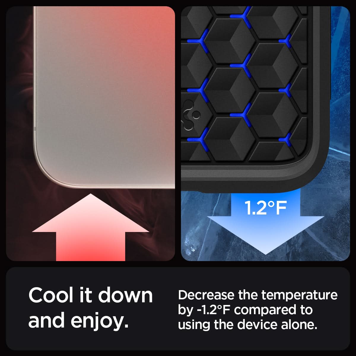 ACS06603 - iPhone 15 Pro Max Case Cryo Armor in blue cool it down and enjoy. Decrease the temperature by -1.2F' compared to using the device alone.