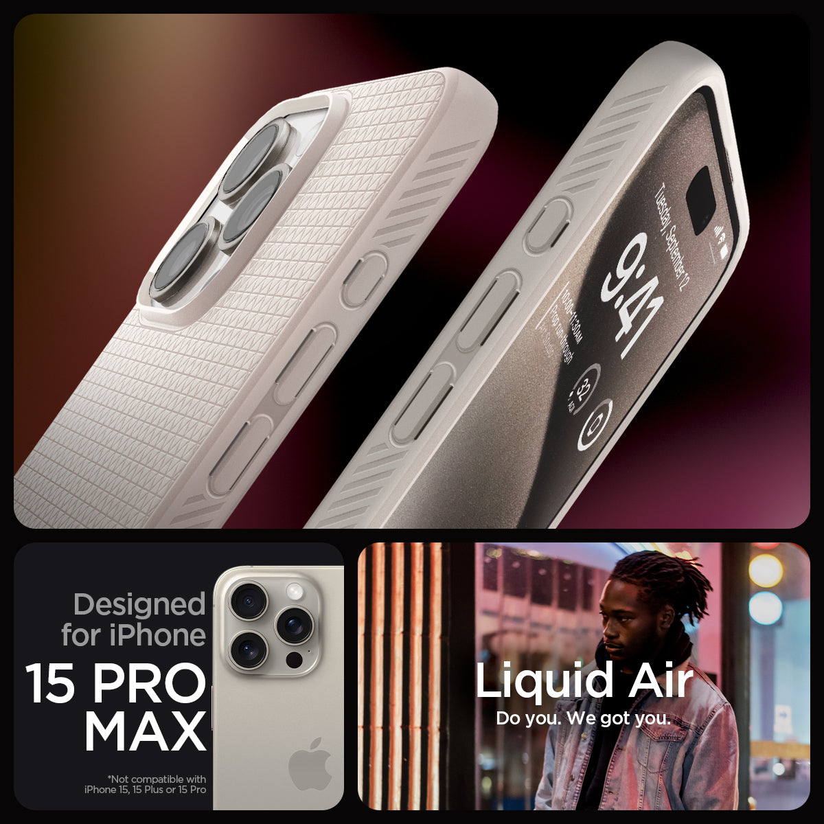 ACS07212 - iPhone 15 Pro Max Case Liquid Air in Natural Titanium designed for iPhone 15 Pro Max. Not compatible with iPhone 15, 15 Plus or 15 Pro