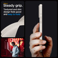 ACS07212 - iPhone 15 Pro Max Case Liquid Air in Natural Titanium showing the steady grip. Textured and slim design feels good and easy to hold