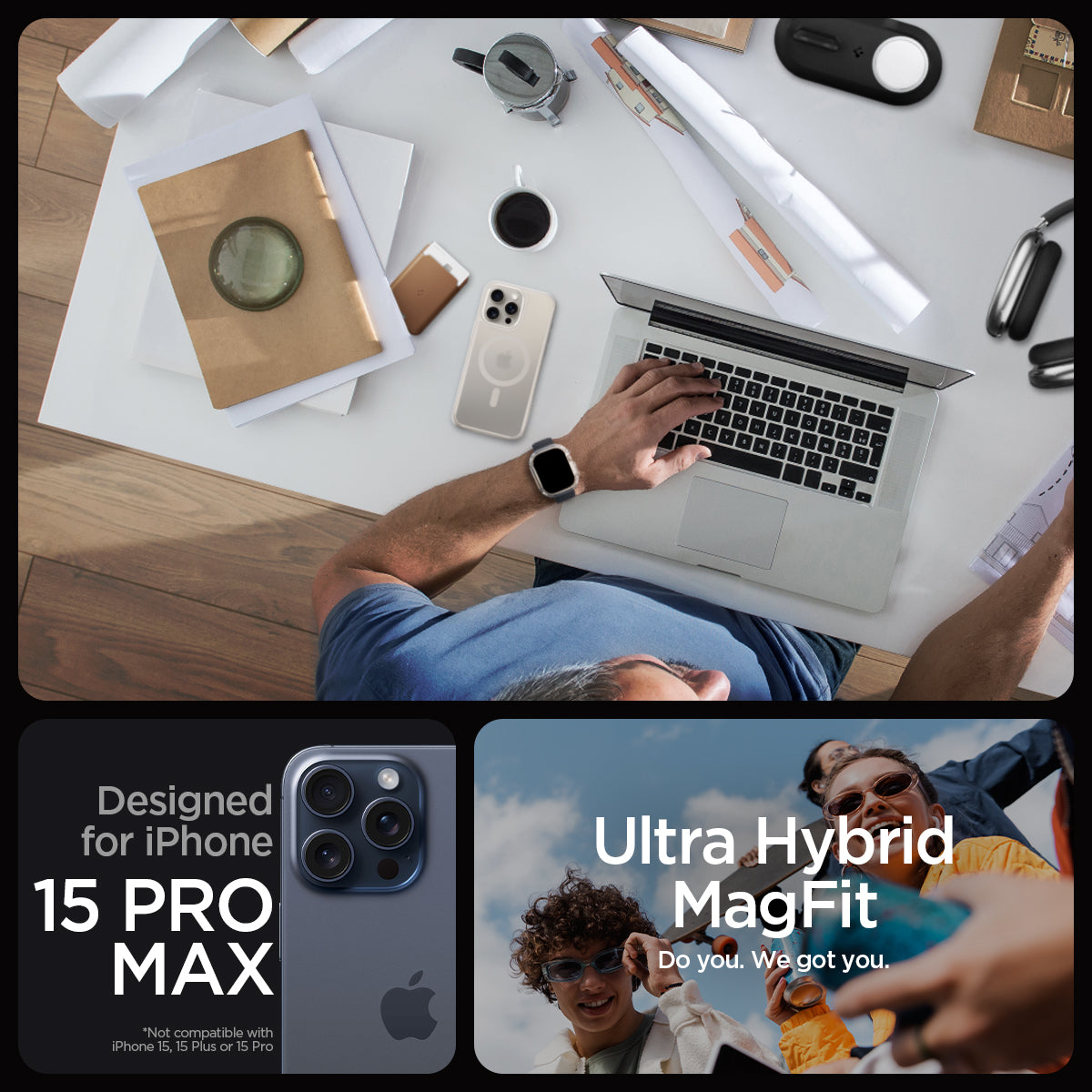 ACS07211 - iPhone 15 Pro Max Case Ultra Hybrid Zero One (MagFit) in Zero One Natural Titanium designed for iPhone 15 pro max. ultra hybrid magfit. do you. we got you.
