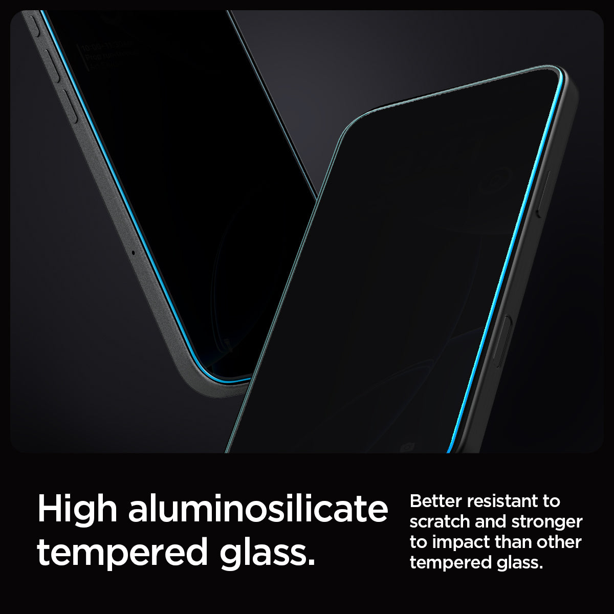 AGL07929 - iPhone 16 Pro GLAS.tR EZ Fit Privacy showing the high aluminosilicate tempered glass. Better resistant to scratch and stronger to impact than other tempered glass