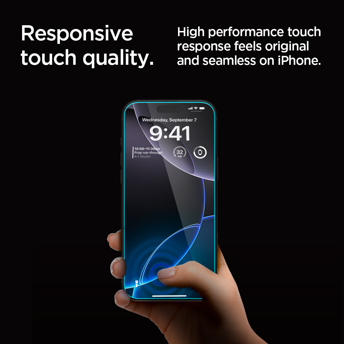 AGL07929 - iPhone 16 Pro GLAS.tR EZ Fit Privacy showing the responsive touch quality. High performance touch response feel original and seamless on iPhone