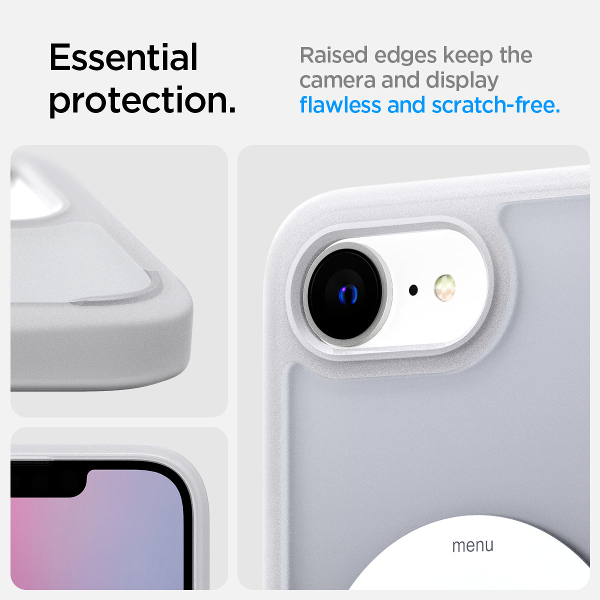 ACS09147 - iPhone 16e Case Ultra Hybrid Classic (MagFit) in Classic Silver showing the essential protection. Raised edges keep the camera and display flawless and scratch-free