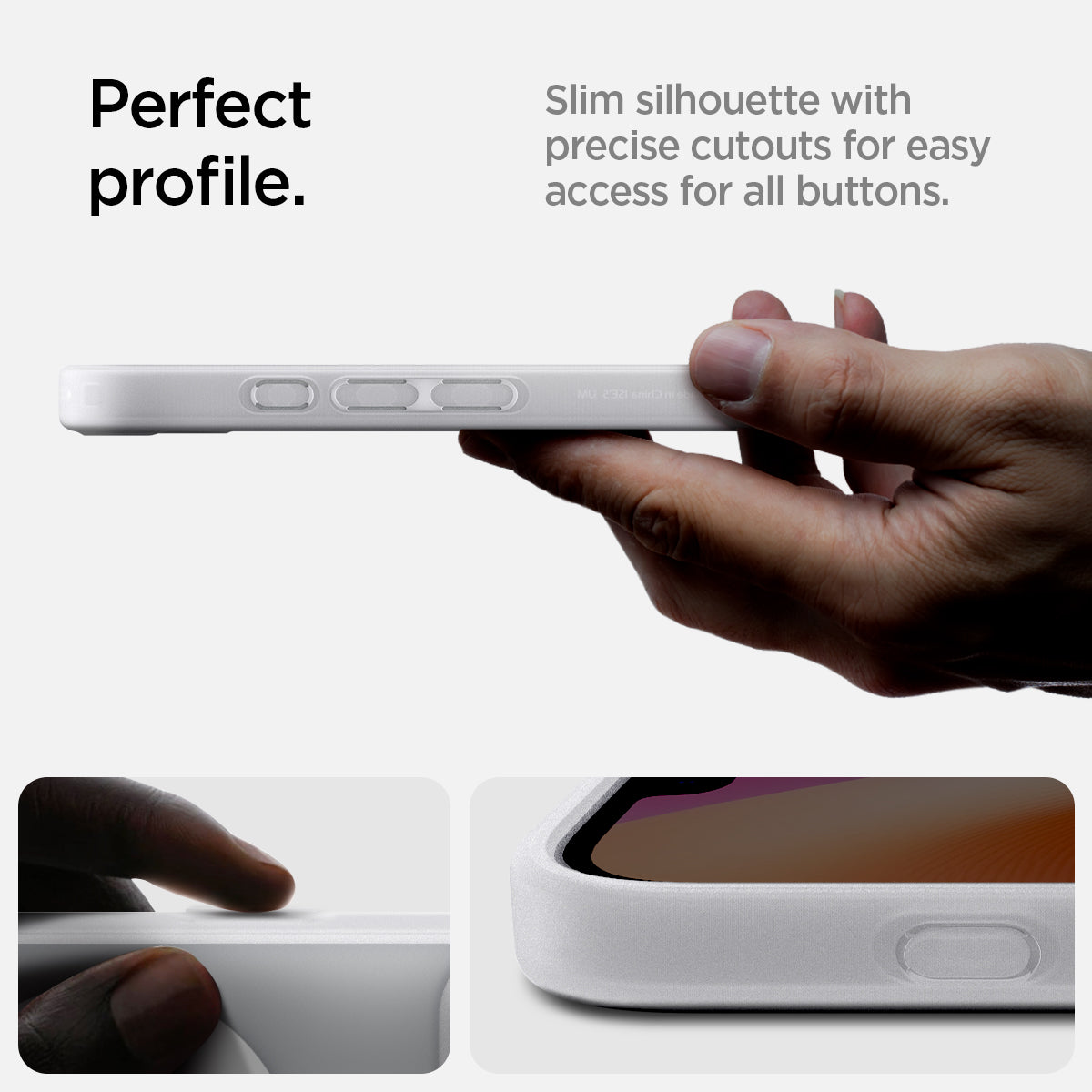 ACS09147 - iPhone 16e Case Ultra Hybrid Classic (MagFit) in Classic Silver showing the perfect profile. Slim silhouette with precise cutouts for easy access for all buttons