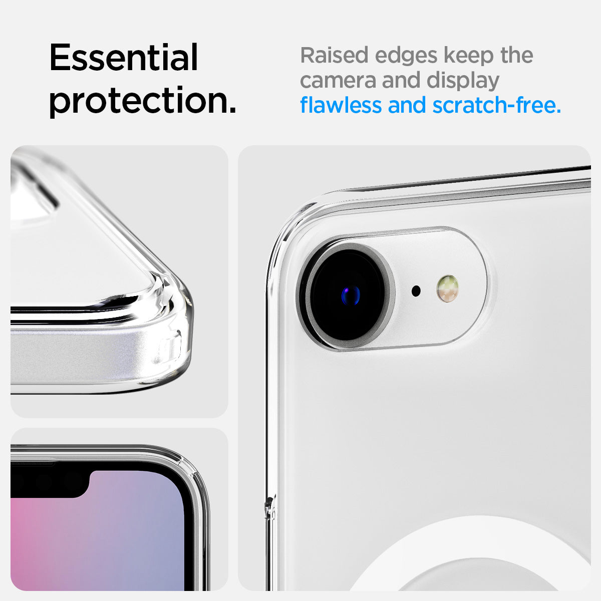 ACS09148 - iPhone 16e Case Ultra Hybrid S (MagFit) in Clear White showing the essential protection. Raised edges kepp the camera and display flawless and scratch-free