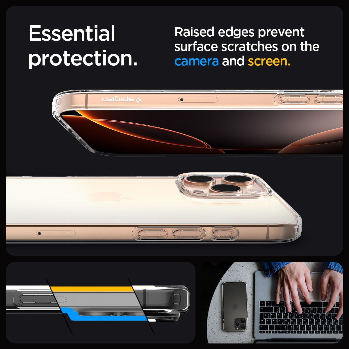 ACS08112 - iPhone 16 Pro Case Liquid Crystal in Crystal Clear essential protection. raised edges prevent surface scratches on the camera an screen.