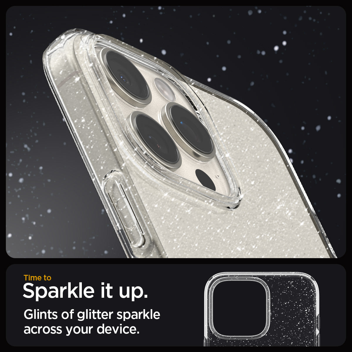 ACS08113 - iPhone 16 Pro Case Liquid Crystal Glitter in Crystal Quartz time to sparkle it up. glints of glitter sparkle across your device.