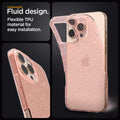 ACS08114 - iPhone 16 Pro Case Liquid Crystal Glitter in Rose Quartz lightweight fluid design. flexible TPU material for easy installation.