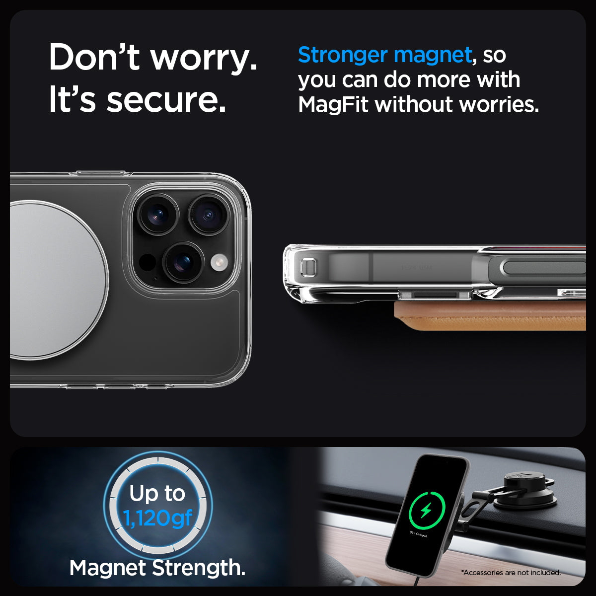 ACS08143 - iPhone 16 Pro Case Ultra Hybrid S (MagFit) in Graphite don't worry. It's secure. Stronger magnet, so you can do more with magfit without worries. up to 1,120gf. Magnet strength.