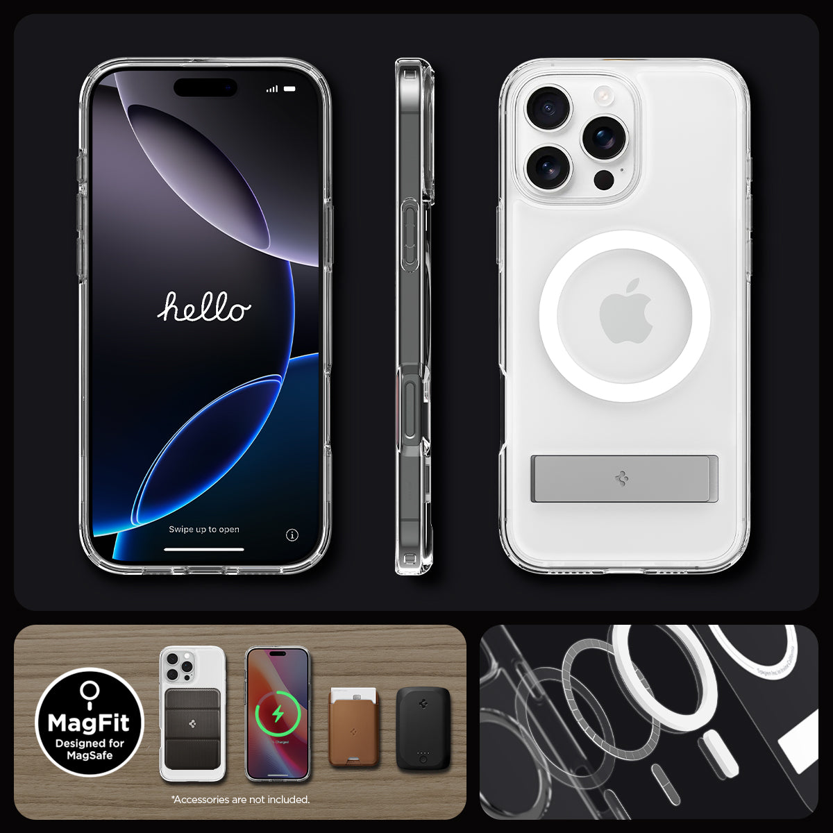 ACS08143 - iPhone 16 Pro Case Ultra Hybrid S (MagFit) in Graphite showing front, side and back.