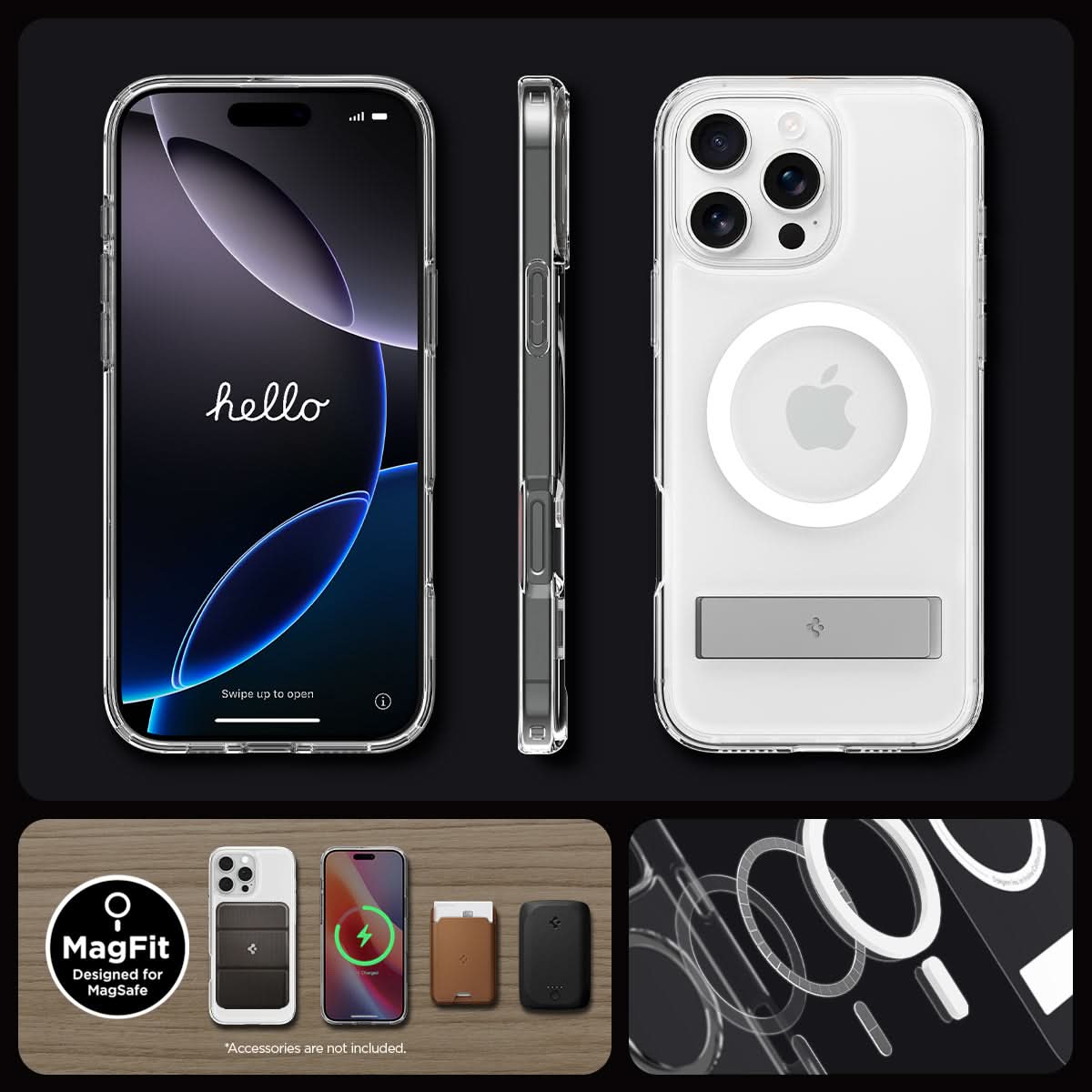 ACS08143 - iPhone 16 Pro Case Ultra Hybrid S (MagFit) in Graphite showing front, side and back.