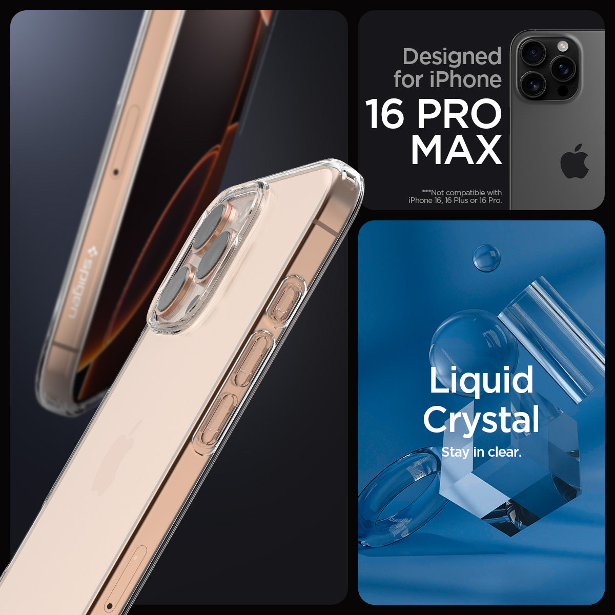 ACS07984 - iPhone 16 Pro Max Case Liquid Crystal in Crystal Clear designed for iPhone 16 pro max. liquid crystal. stay in clear.