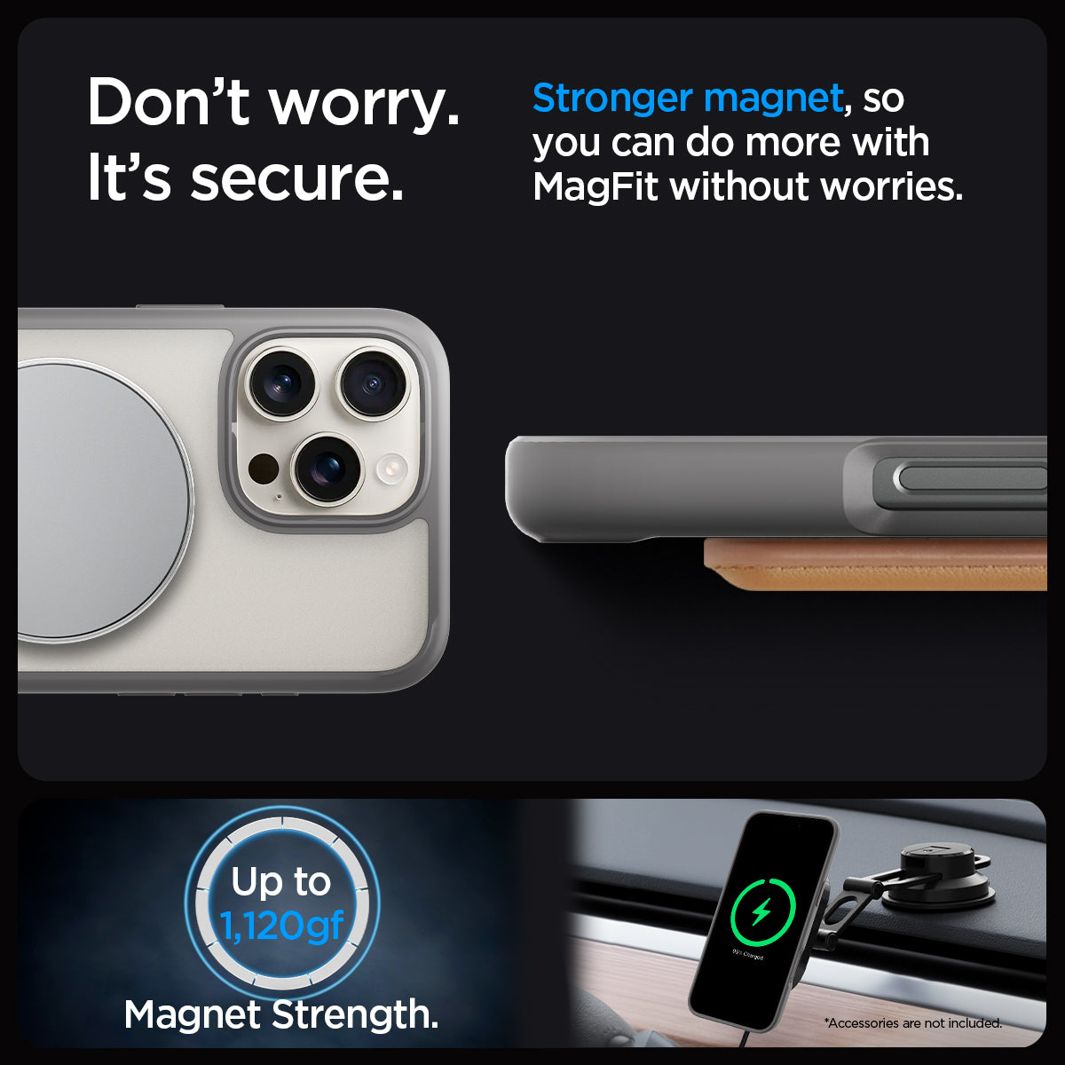 ACS08380 - iPhone 16 Pro Case Ultra Hybrid S (MagFit) in Frost Gray don't worry. It's secure. Stronger magnet, so you can do more with magfit without worries. up to 1,120gf. Magnet strength.