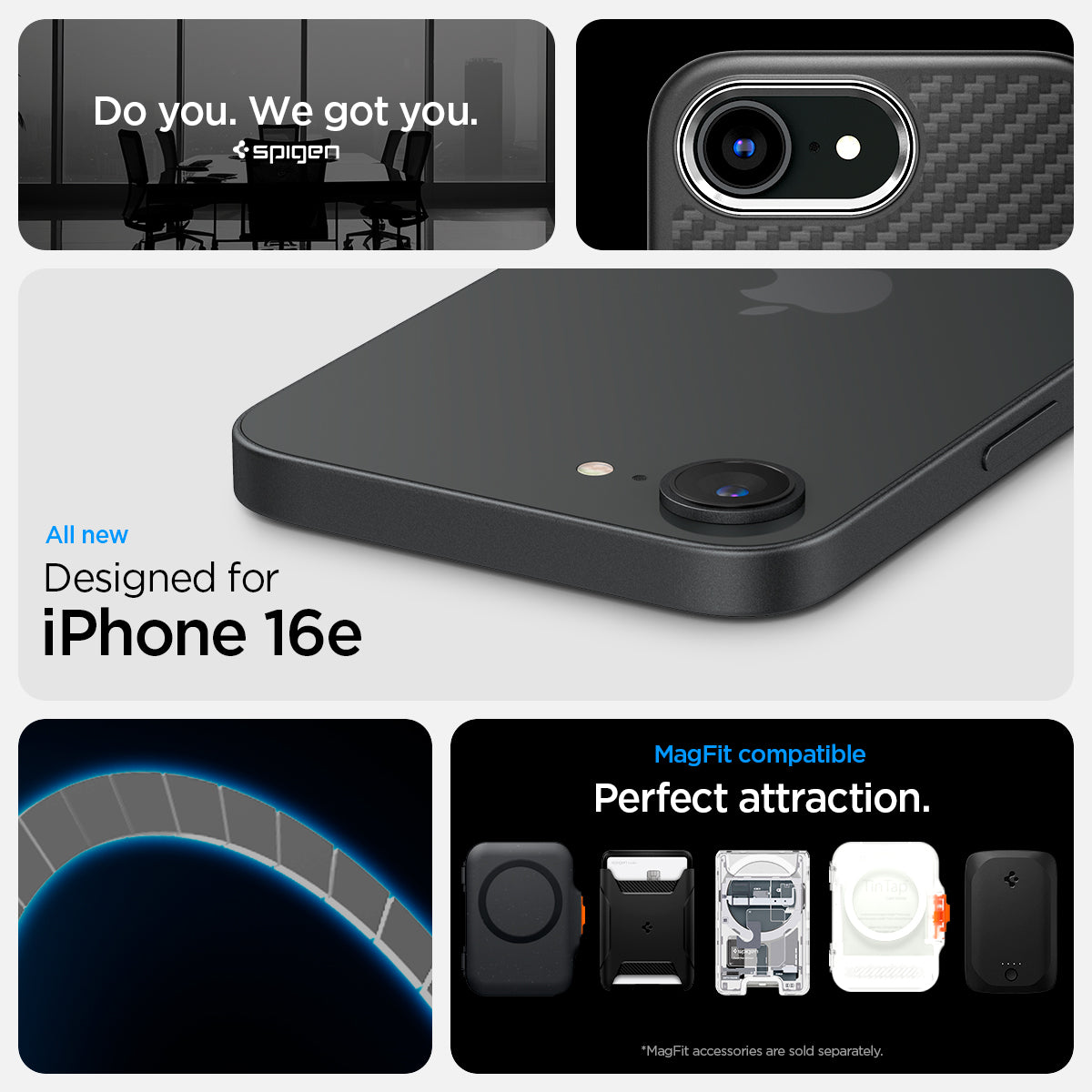 ACS09153 - iPhone 16e Case Enzo Aramid in Matte Black showing the all ne design for iPhone 16e. MagFit compatible