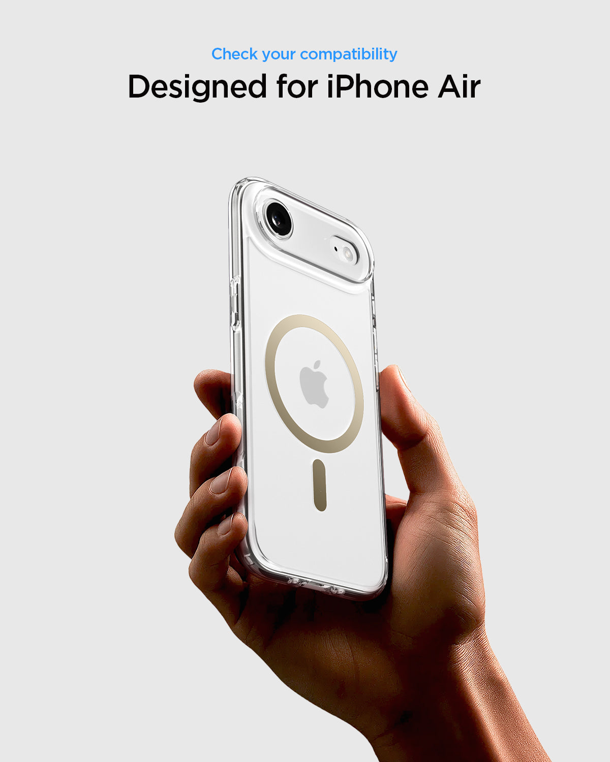 ACS10053 - iPhone 17 Air Ultra Hybrid (MagFit) in Clear Gold showing check your compatibility