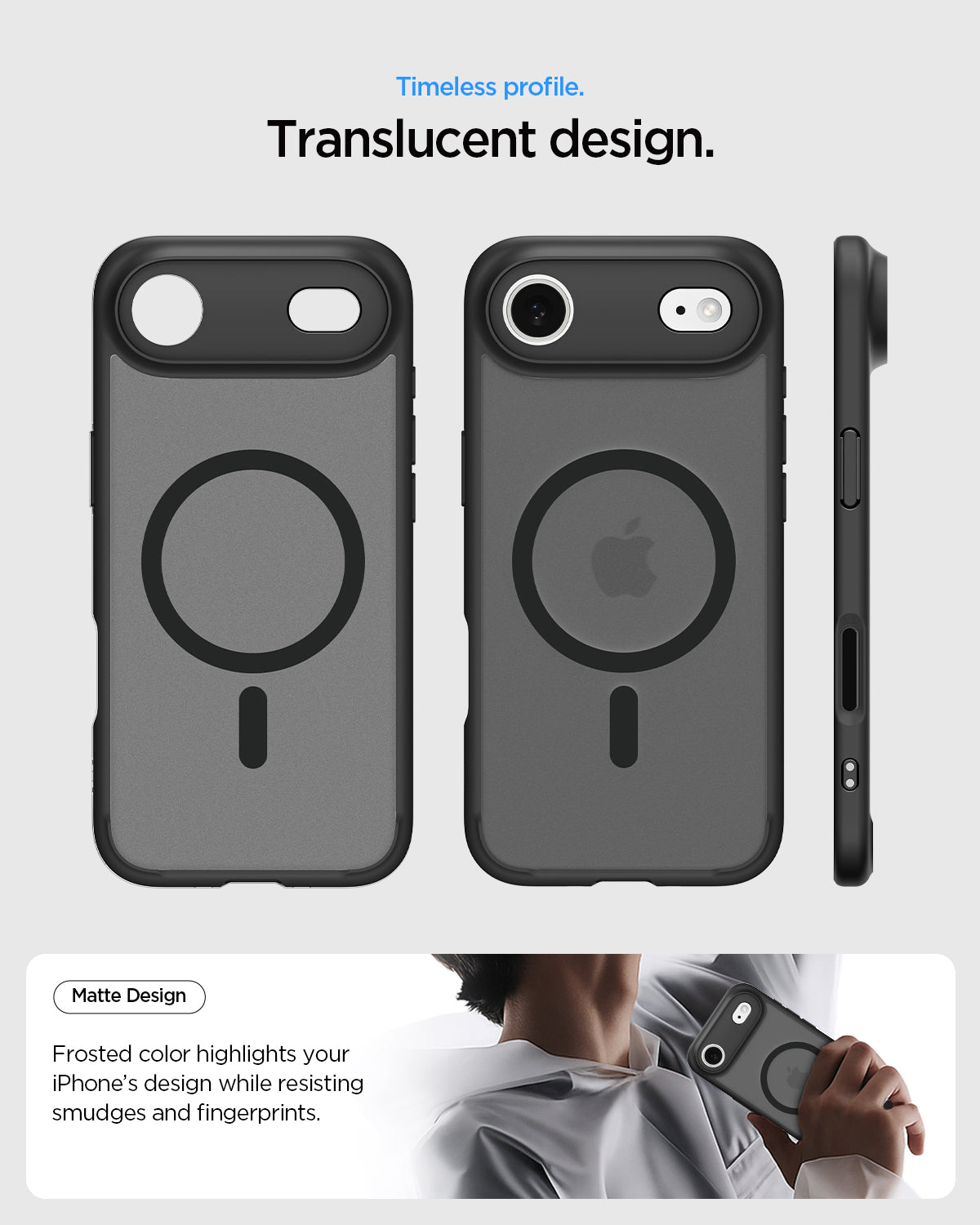 ACS10054 - iPhone 17 Air Ultra Hybrid (MagFit) in Frost Black showing long lasting clarity. keep it clear with duraclear.