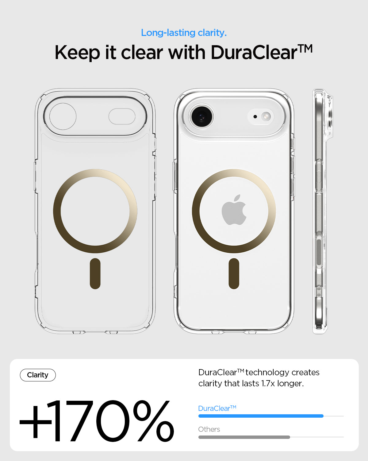 ACS10053 - iPhone 17 Air Ultra Hybrid (MagFit) in Clear Gold showing long lasting clarity. keep it clear with duraclear.
