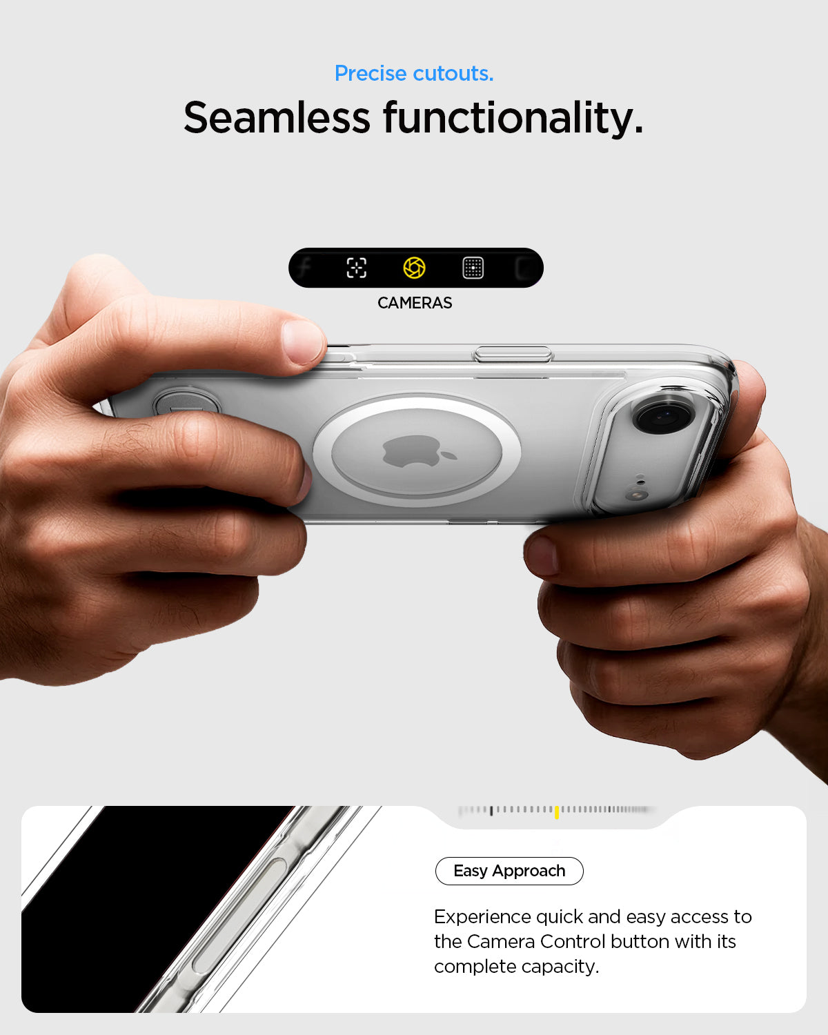 ACS09926 - iPhone 17 Air Case Ultra Hybrid S (MagFit) showing the precise cutouts. Seamless functionality. Easy approach and experience quick and easy access to the camera control button with its complete capacity