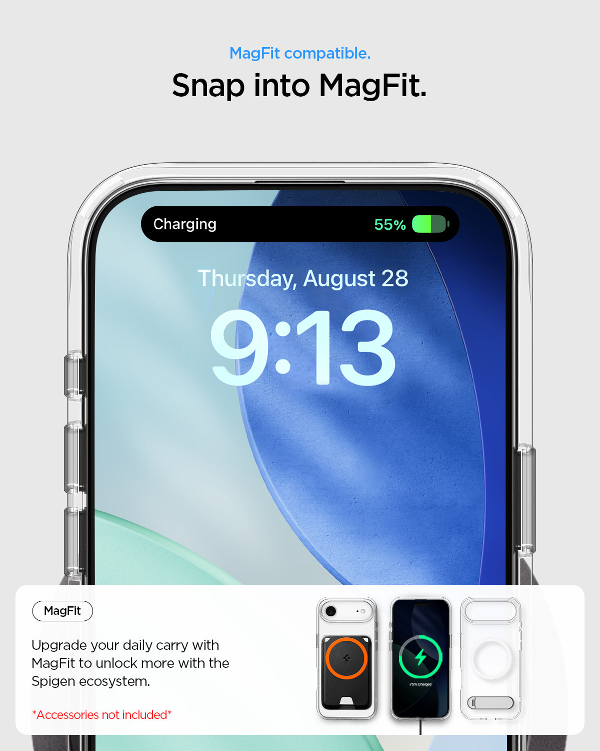 ACS09926 - iPhone 17 Air Case Ultra Hybrid S (MagFit) showing the MagFit compatibility. Snap into MagFit. Upgrade daily carry with MagFit to unlock more with Spigen ecosystem.