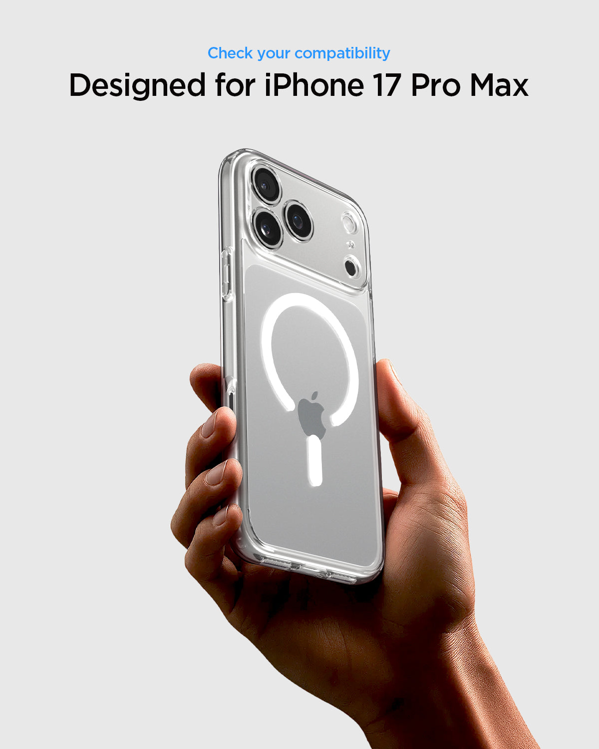 ACS10035 - iPhone 17 Pro Max Ultra Hybrid (MagFit) in Clear White showing check your compatibility