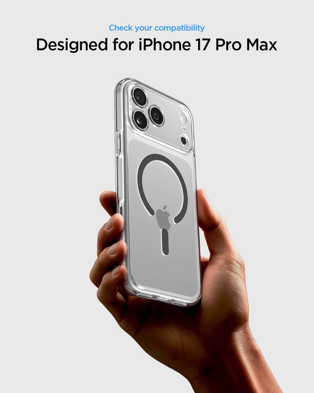 ACS10036 - iPhone 17 Pro Max Ultra Hybrid (MagFit) in Clear Graphite showing check your compatibility