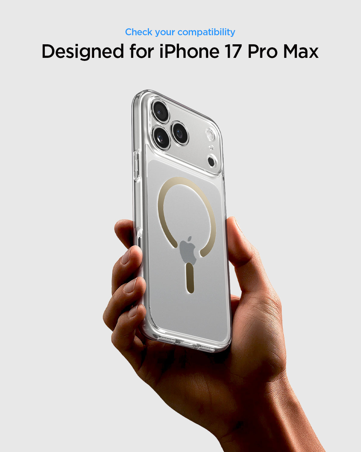 ACS10037 - iPhone 17 Pro Max Ultra Hybrid (MagFit) in Clear Gold showing check your compatibility