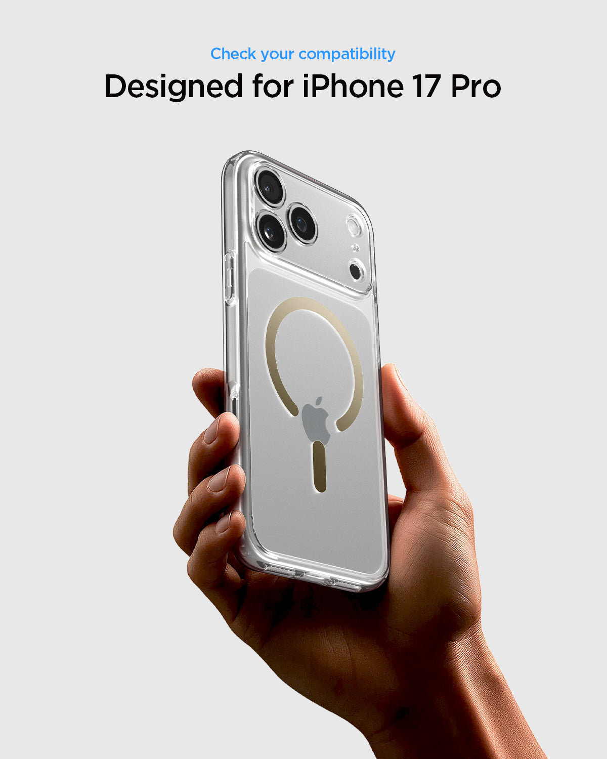 ACS10068 - iPhone 17 Pro Ultra Hybrid (MagFit) in Clear Gold showing check your compatibility