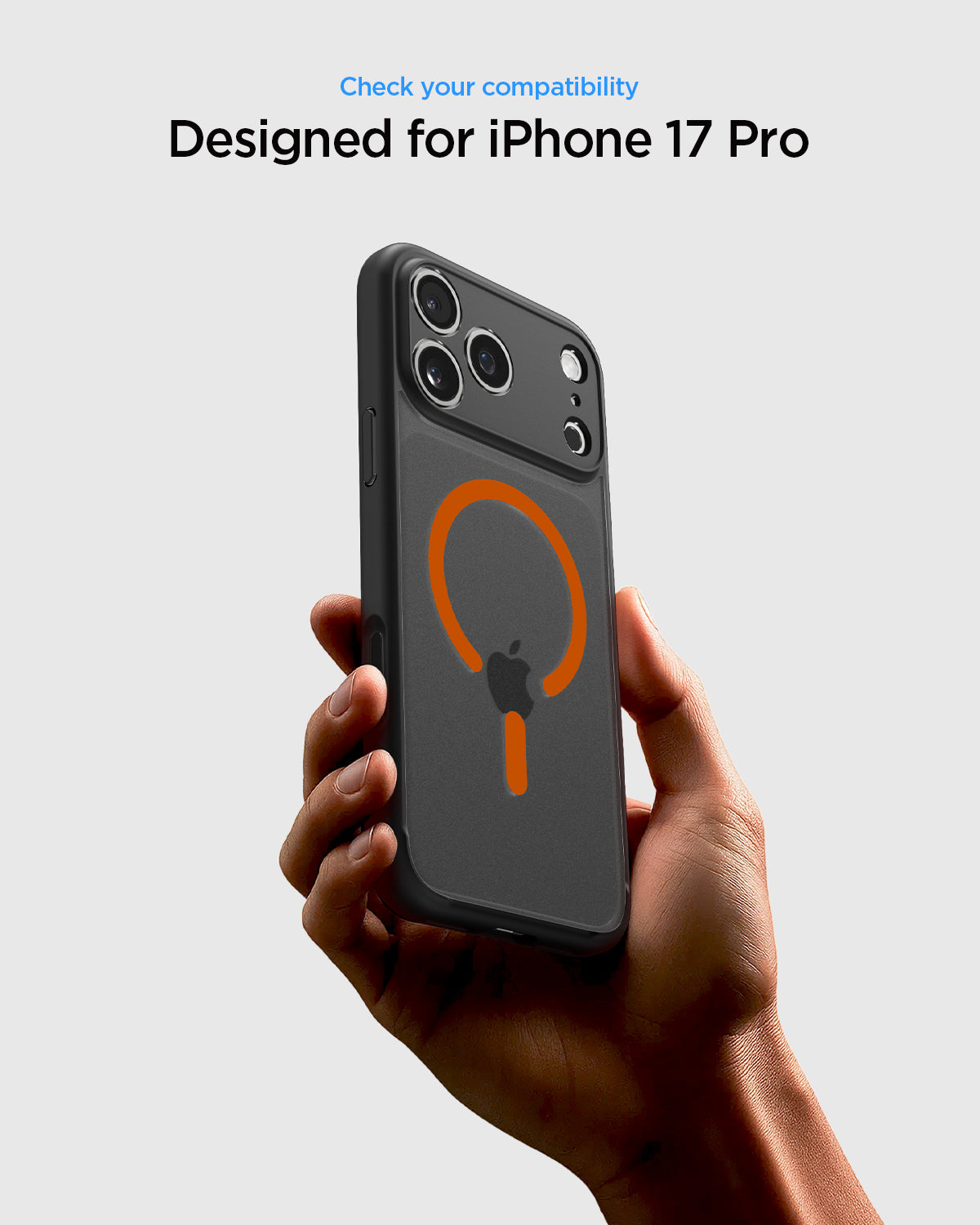 ACS10481 - iPhone 17 Pro Ultra Hybrid (MagFit) in Frost Black Orange showing check your compatibility