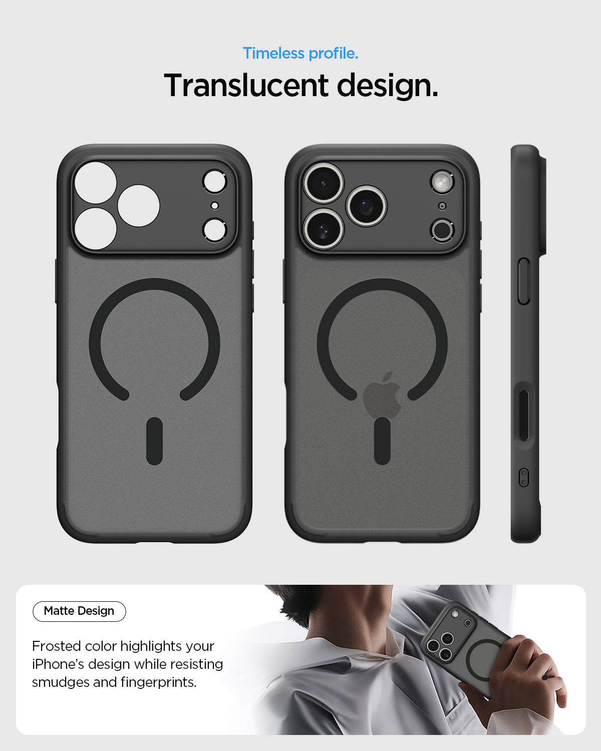 ACS10038 - iPhone 17 Pro Max Ultra Hybrid (MagFit) in Frost Black showing long lasting clarity. keep it clear with duraclear.