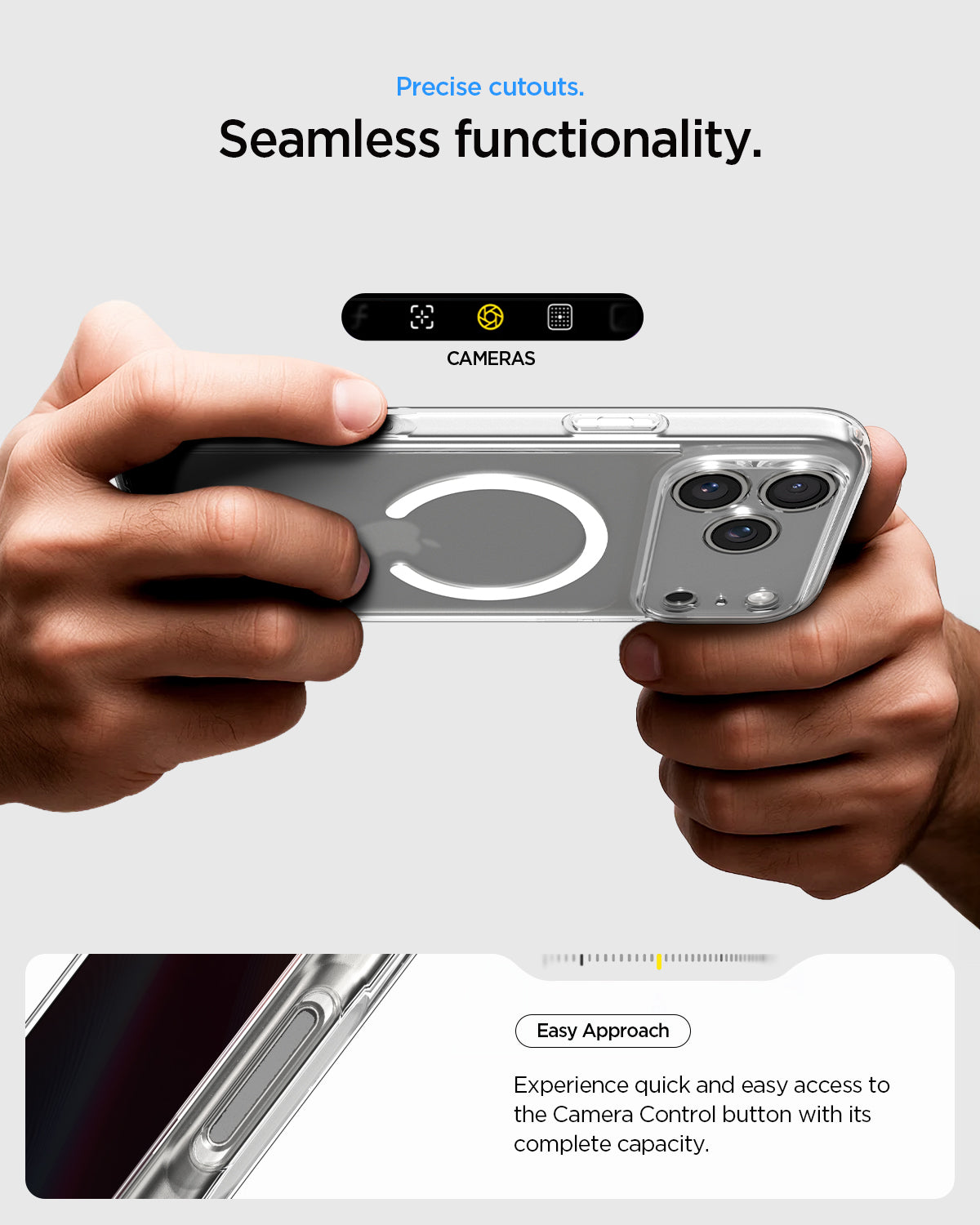 ACS10039 - iPhone 17 Pro Max Ultra Hybrid (MagFit) in Frost White showing precise cutouts. seamless functionality. easy approach. experience quick and easy access to the camera control button with its complete capacity.