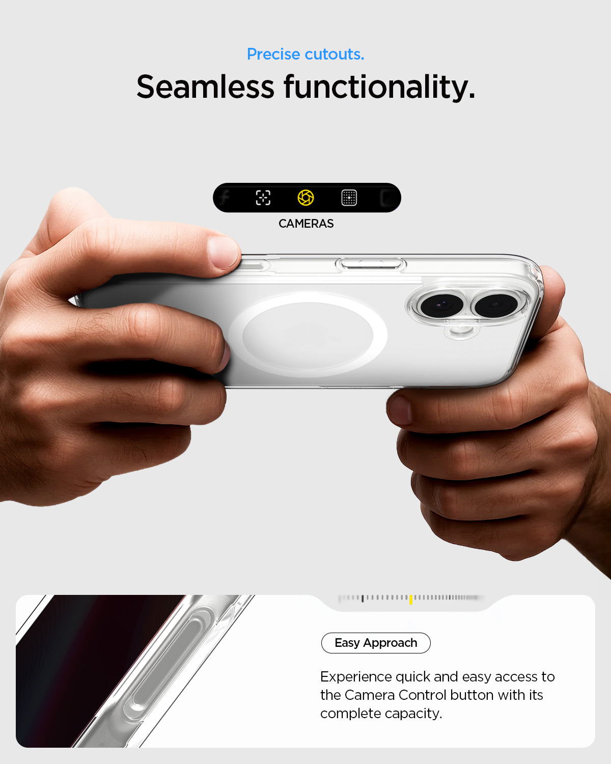ACS10086 - iPhone 17 Ultra Hybrid (MagFit) in Frost White showing precise cutouts. seamless functionality. easy approach. experience quick and easy access to the camera control button with its complete capacity.