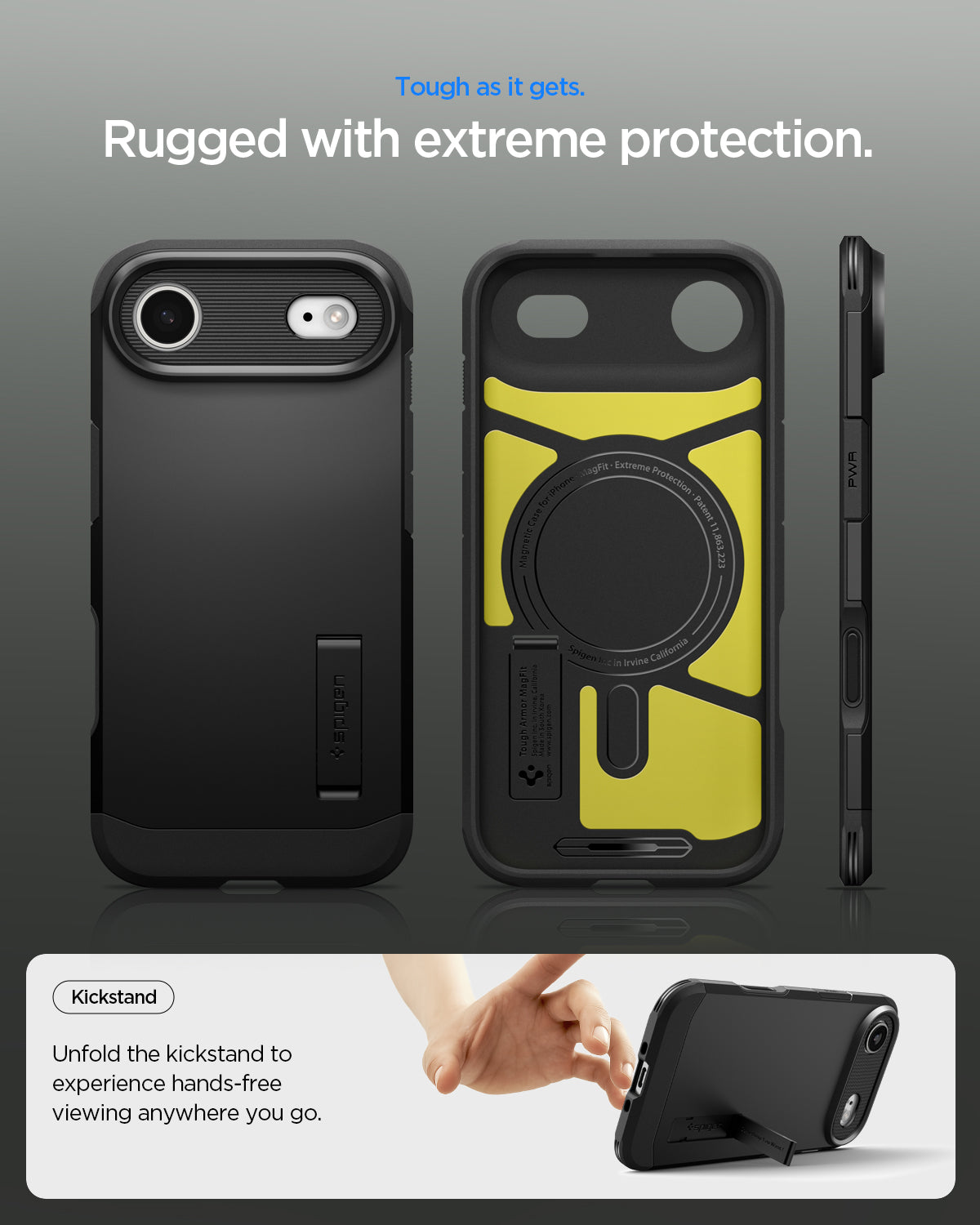 ACS09928 - iPhone 17 Air Case Tough Armor T AI (MagFit) in black showing rugged with extreme protection. Tough as it gets.