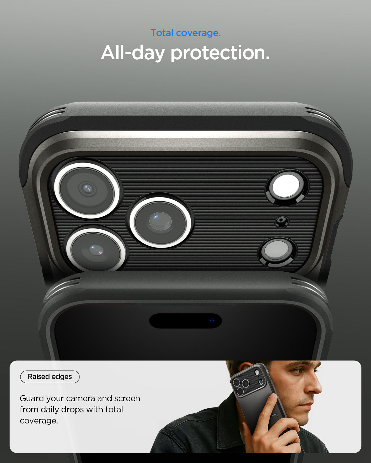 ACS09951 - iPhone 17 Pro Case Tough Armor T AI (MagFit) in gunmetal showing total coverage. All day protection