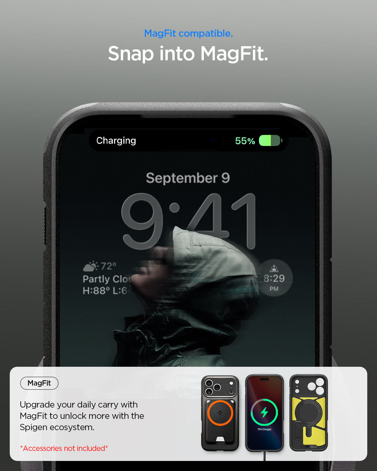 ACS09951 - iPhone 17 Pro Case Tough Armor T AI (MagFit) in gunmetal showing magfit compatible. snap into magfit.