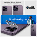 AGL05761 - iPhone 14 Pro / 14 Pro Max Optik Lens Protector in crystal clear keep a lookout showing the compatibility only with iPhone 14 pro, 14 pro max. Not compatible with iPhone 14, 14 plus.